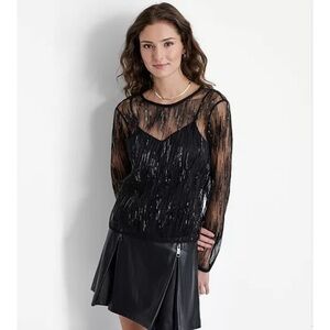DKNY
Women's Crewneck Sequin-Tulle Long-Sleeve Top